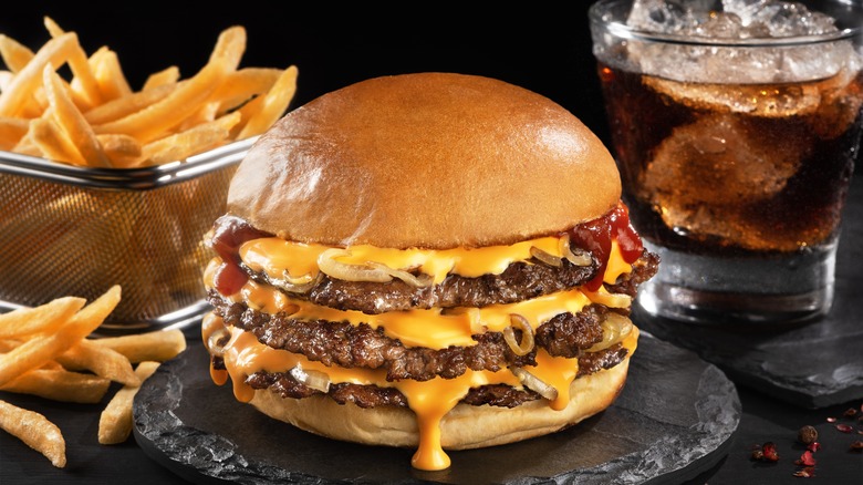 Cheesy smash burger with fries