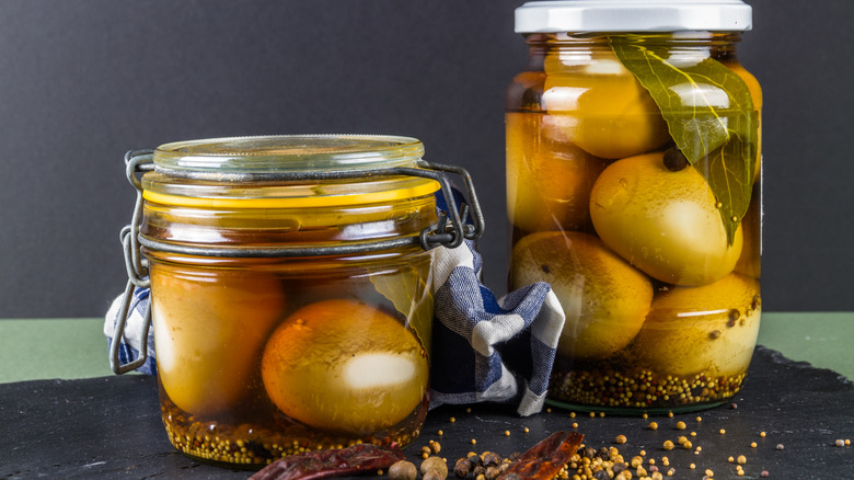 Jars with pickled eggs