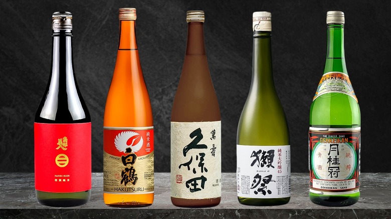 Lineup of sake bottles