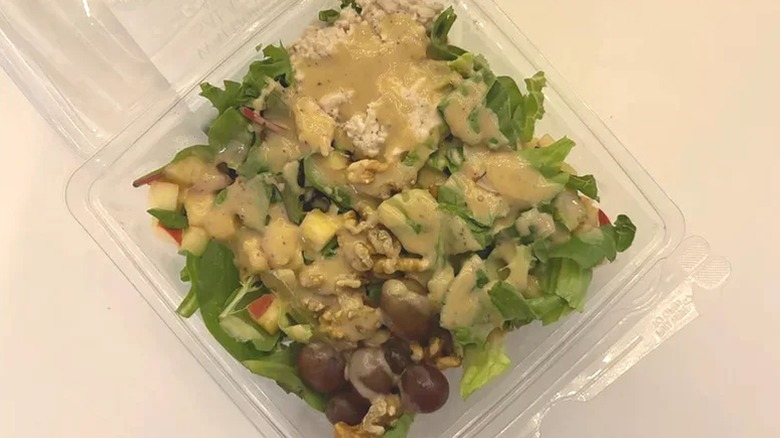 Top-down shot of Trader Joe's Waldorf Salad on table