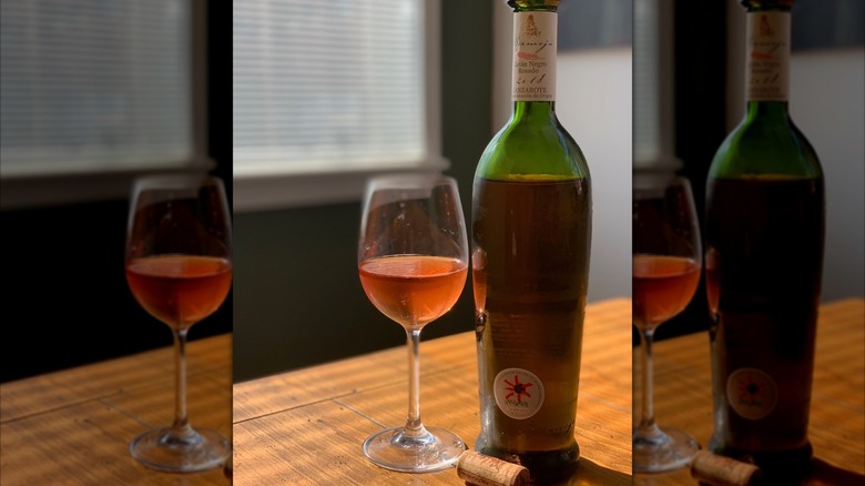 rose wine bottle and glass