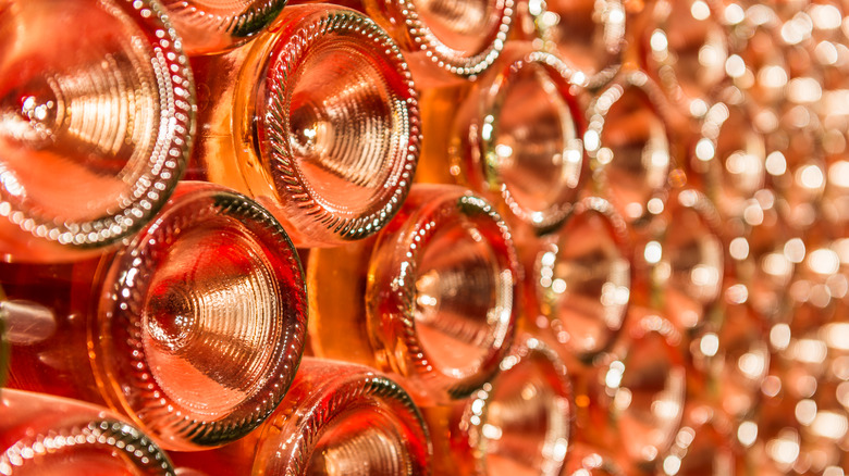 bottles of rose wine on their side