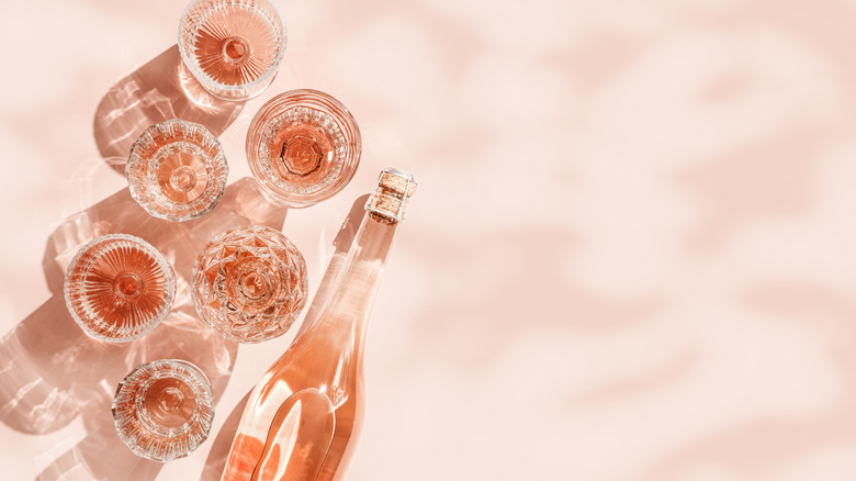 wine glasses and bottle of rose