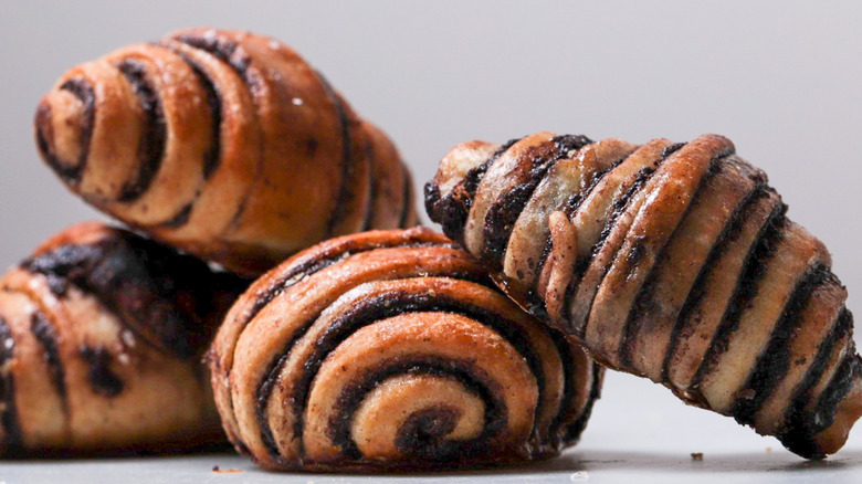 Close up of some chocolate rugelach pastries