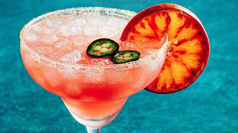 Blood orange margarita with fresh jalapeños