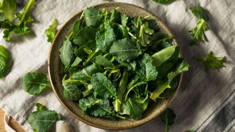 bowl of baby kale overhead view