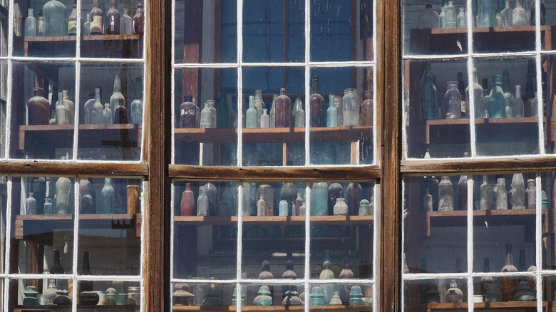 Old store window of alcohol in Eastern Sierra Nevada