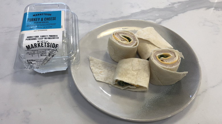 Marketside turkey and cheese pinwheels on a plate.