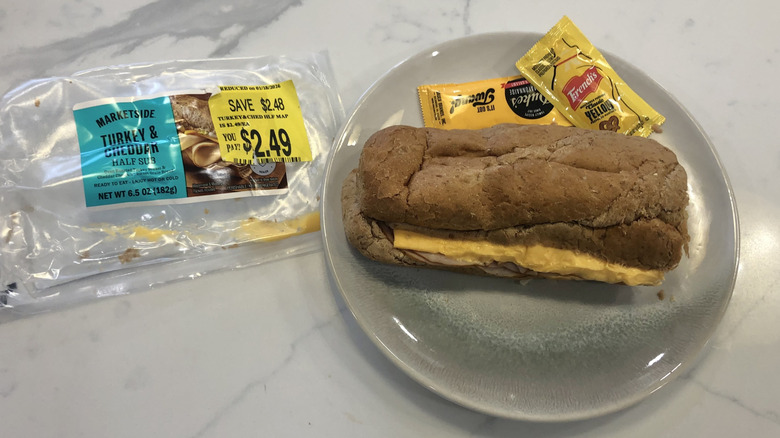 Marketside turkey and cheddar sub on a plate.