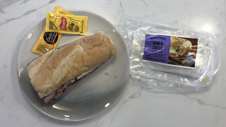 Marketside ham and Swiss sub on a plate.