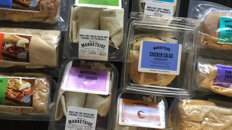 Range of Walmart Marketside sandwiches and wraps on a table.