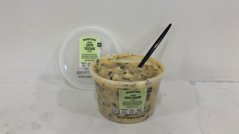 Walmart Marketside Zuppa Toscana soup in a tub.