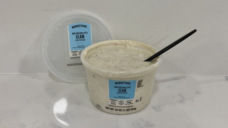 Walmart Marketside New England clam chowder in a tub.