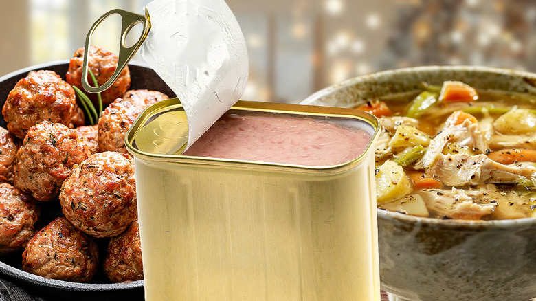 Canned turkey with dishes