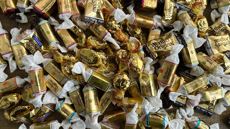 Scattered assorted Werther's flavors