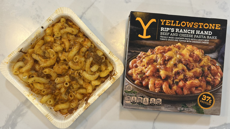 Yellowstone Rip's Ranch Hand beef and cheese pasta bake in tray.