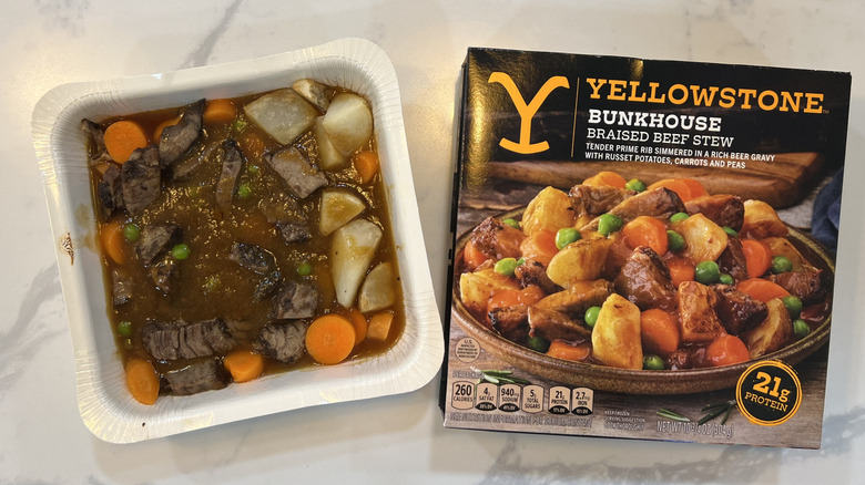 Yellowstone Bunkhouse braised beef stew in tray.