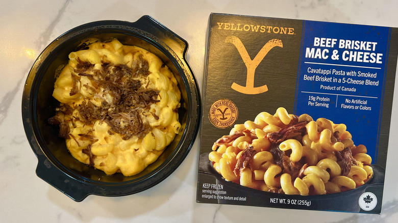 Yellowstone beef brisket mac and cheese in bowl.