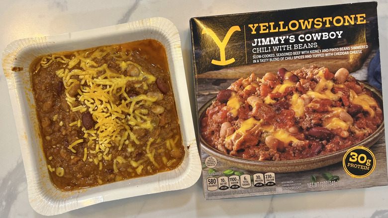 Yellowstone Jimmy's Cowboy Chili with beans in tray.
