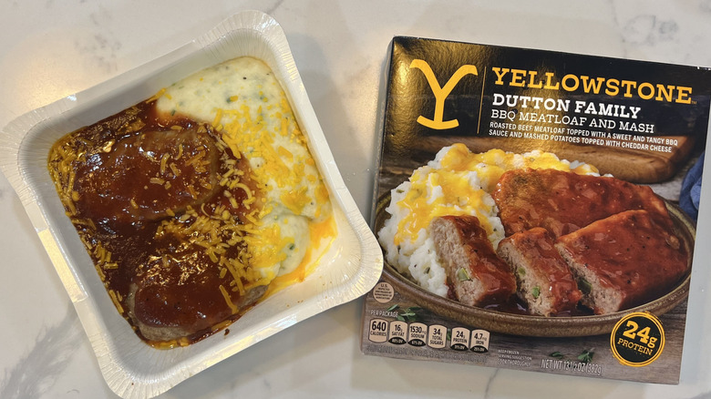 Yellowstone Dutton Family BBQ meatloaf and mash in tray.