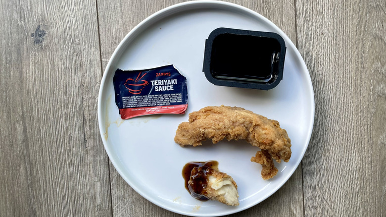 Chicken tender with teriyaka sauce on a plate