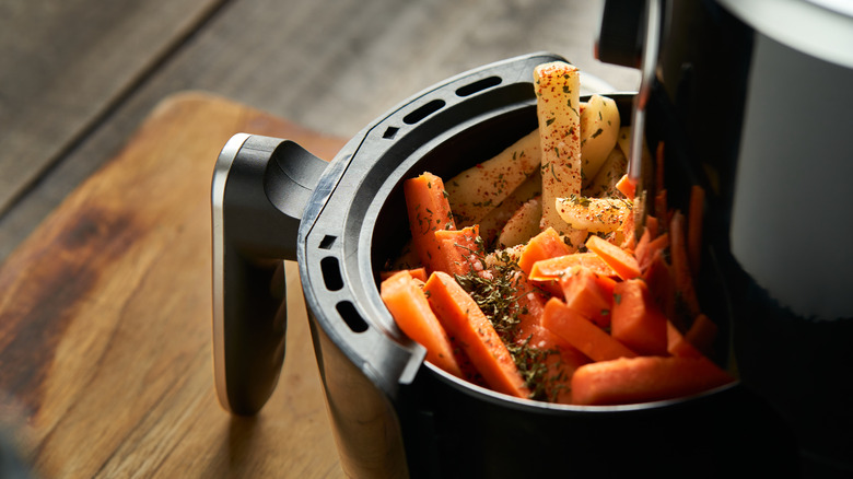 Air fryer with food