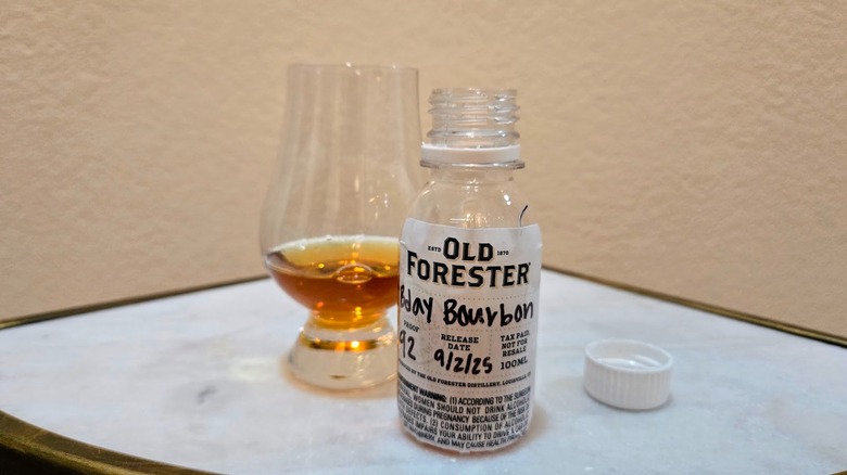Old Forester 12-year-old birthday bourbon next to a dram