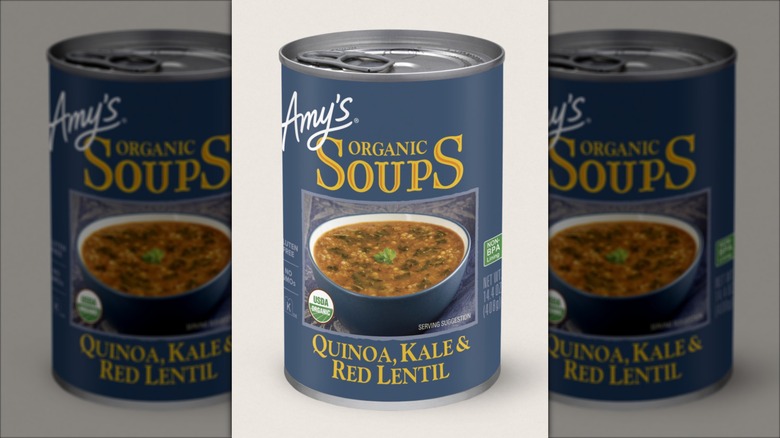 Can of Amy's Organic Quinoa Kale Red Lentil Soup
