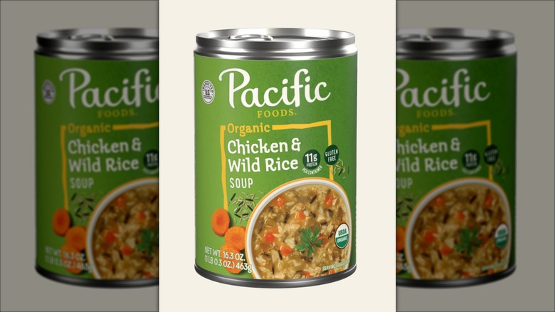 Can of Pacific Foods Organic Chicken and Wild Rice Soup