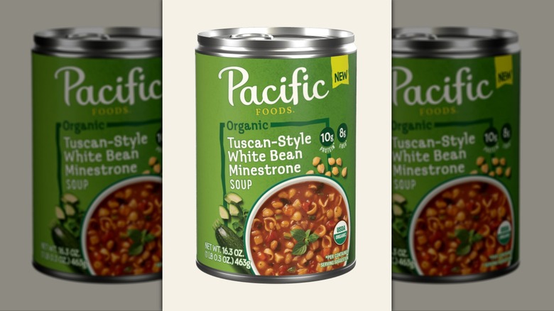 Can of Pacific Foods Organic Tuscan-Style White Bean Minestrone Soup
