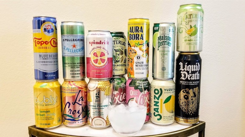 Cans of various sparkling waters