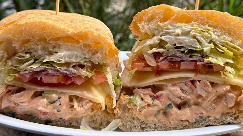 Chicken salad sandwich on a plate