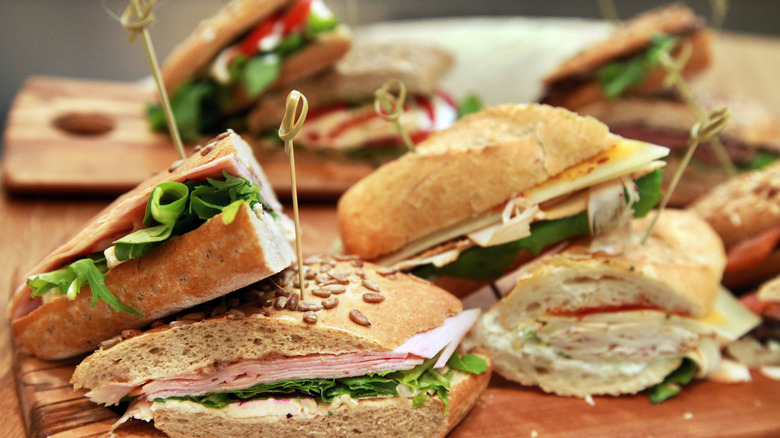 Collection of sandwiches on a cutting board
