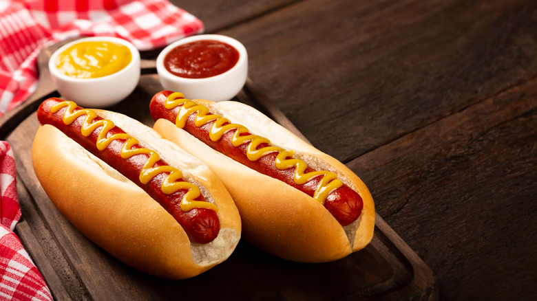 hot dogs with mustard and ketchup