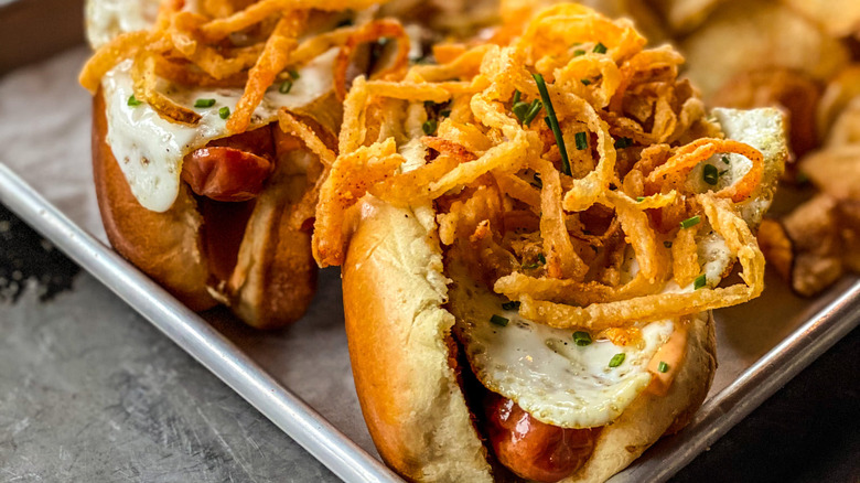 hot dogs with crispy onions