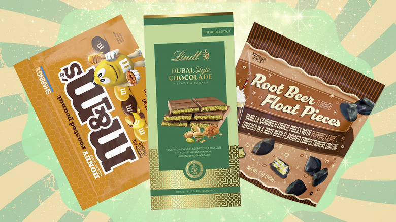 Honey Roasted Peanut M&Ms, Lindt Dubai chocolate, and Root Beer Float Pieces