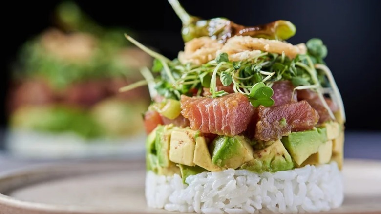 tuna tartare stacks with wasabi