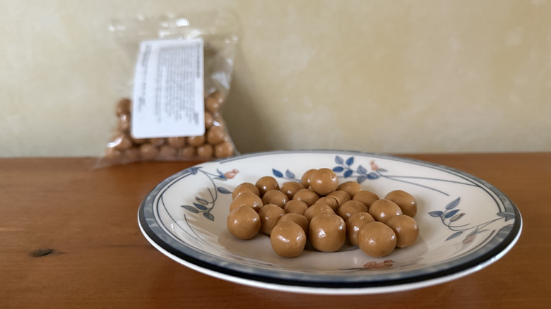 Peanut butter s'mores bites on plate in front of bag