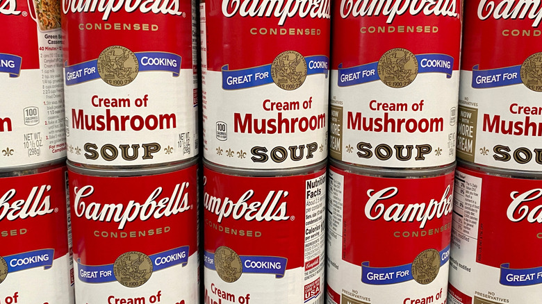 Rows of Campbell's Cream of Mushroom Soup