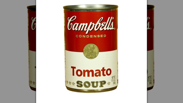 The iconic label of Campbell's Tomato Soup can