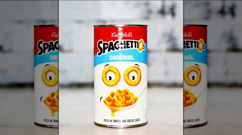 A close-up of Campbell's SpaghettiOs can