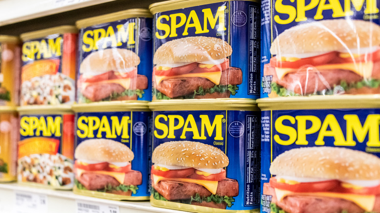 Grocery store rows of multiple SPAM cans