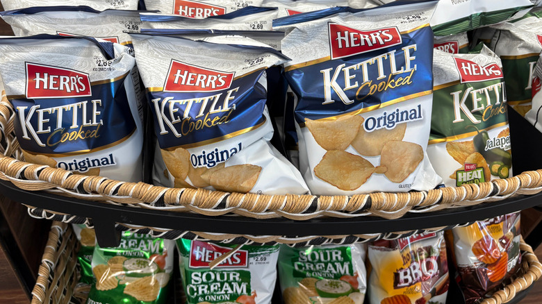 Herrs chips stacked in baskets