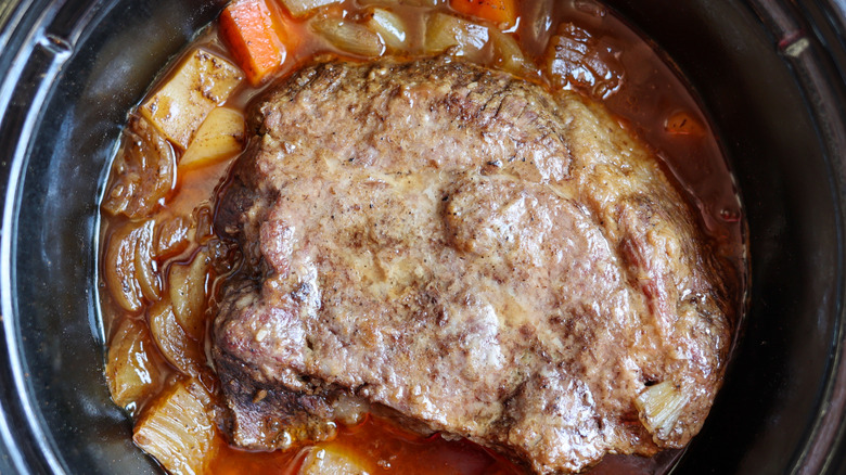 A brisket pot roast with veggies