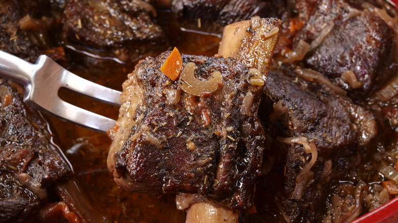 Braised short ribs in a pot