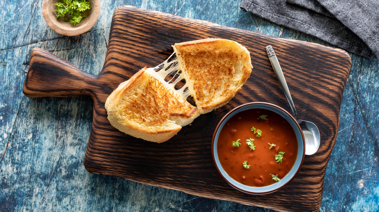 Grilled cheese sandwich with soup