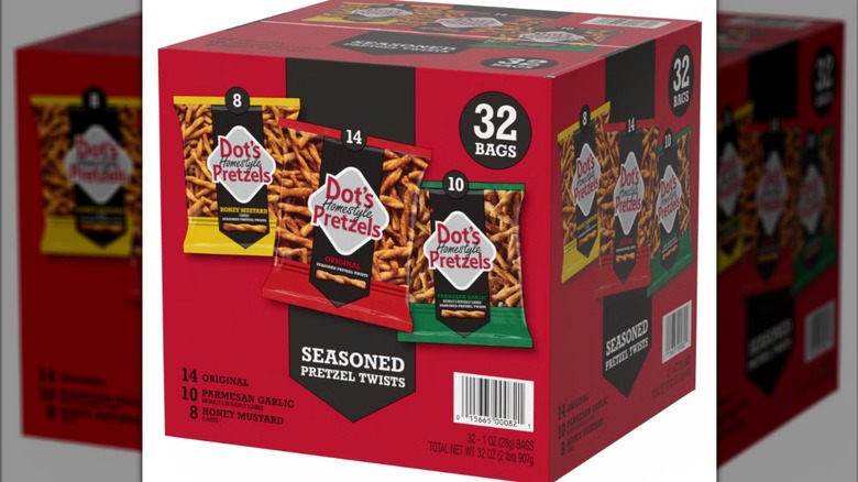 Bags of Dot's Pretzels on display at Costco
