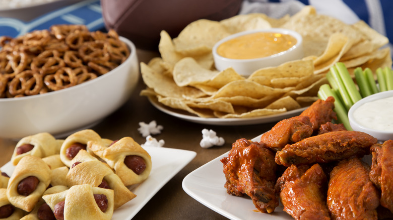 Variety of game day appetizers on table
