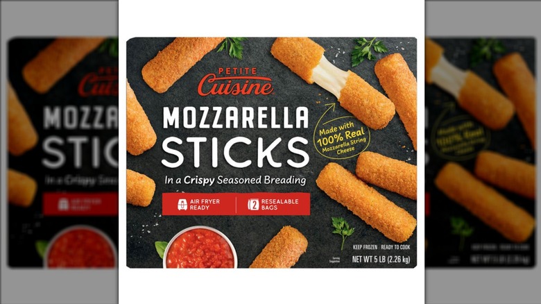 Box of Petite Cuisine Mozzarella Sticks on white background