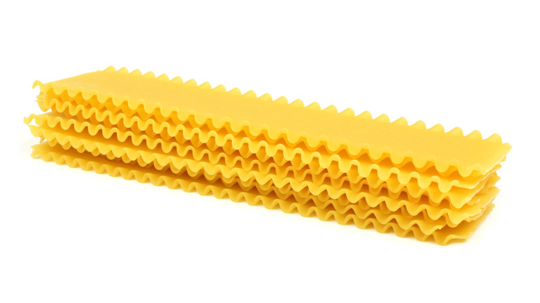 Stack of uncooked lasagna noodles